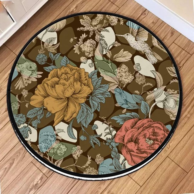 Runder Teppich Karpetti mit floralem Böhmen-Druck, waschbare Bodenmatte aus Polyester, Multicolour, Durchmesser: 40 cm - Bild 1