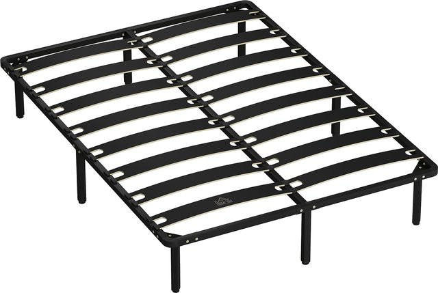 HOMCOM Stahl-Plattformbett mit Pappel-Lattenrost und Stauraum, Schwarz, B: 140 cm, T: 190 cm, H: 26 cm - Bild 1