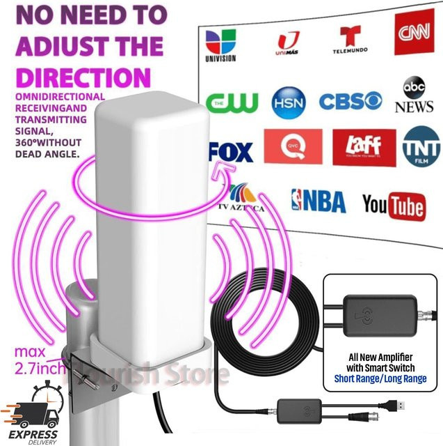 FUYUMY HDTV TV-Antenne für Outdoor mit 35dBi Signalverstärker und 10m Kabel in Schwarz oder Weiß - Bild 1