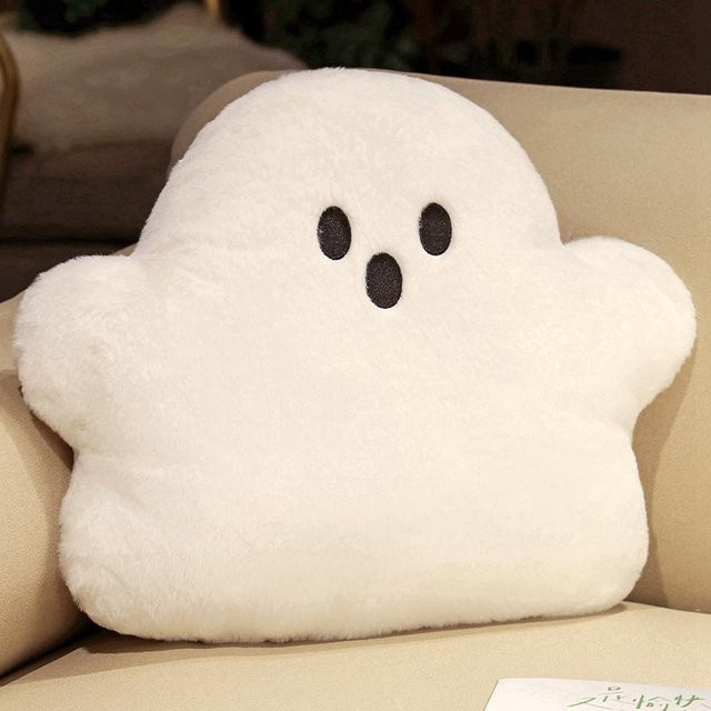 Kawaii Halloween Stofftier als Dekoration mit Geist, Kürbis und Fledermaus aus Polyester, Weiß, 15 x 20 cm - Bild 1