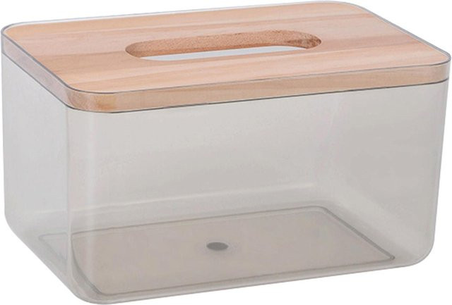 CosyHome Taschentuchboxhalter aus transparentem PP-Kunststoff mit rutschfestem Boden, Beige/Schwarz, 300ml - Bild 1