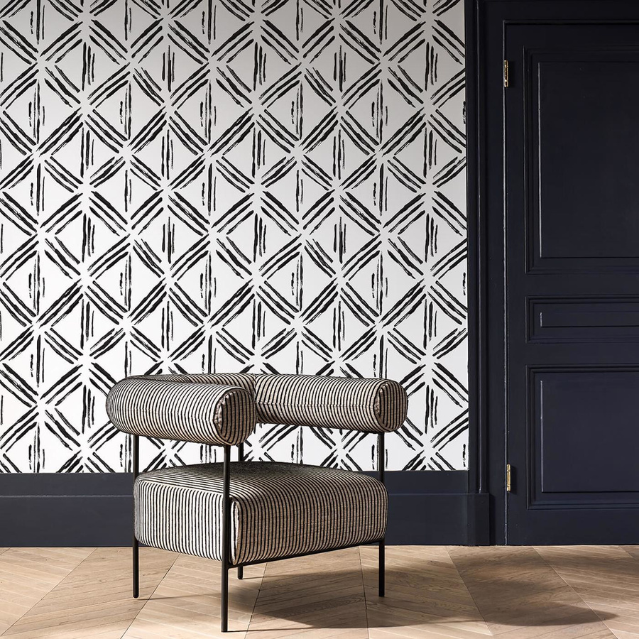Clarke & Clarke Wallpaper Murakami - Noir abstrakte geometrische Vlies Tapete in Schwarz, Gold, Weiß und Grau mit satinmattem Finish - Bild 1