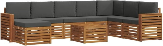 vidaXL Sofagarnitur 9-teilig aus Massivholz Akazie in Natur und Anthrazit mit L-Form und Polsterkissen - Bild 1