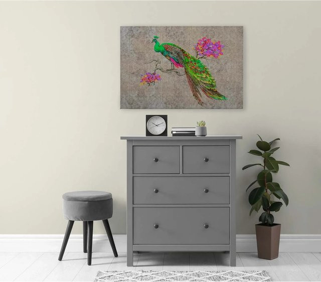 Bricoflor Leinwandbild Pfau in Bunt im Vintage-Design mit Ornamenten und Paradiesvogel-Motiv - Bild 1