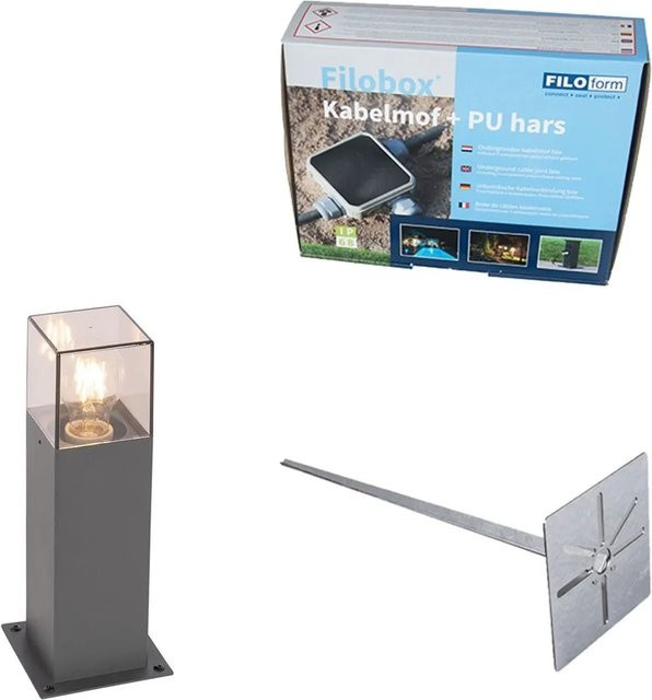 QAZQA Außenleuchte Anthrazit aus Aluminium mit Erdungsstift und Kabelmuffe, dimmbar, IP44, Höhe: 30 cm - Bild 1