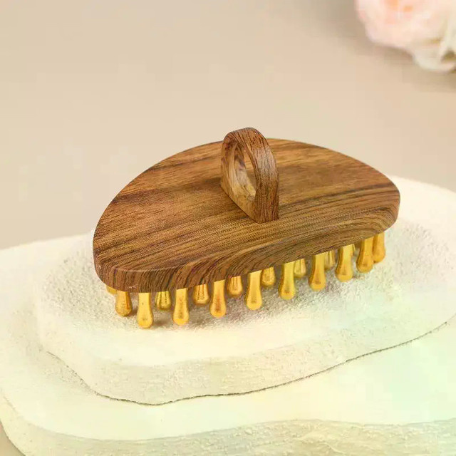 KuZHEN Massagebürste aus Messing mit Holzgriff, Unisex - Bild 1