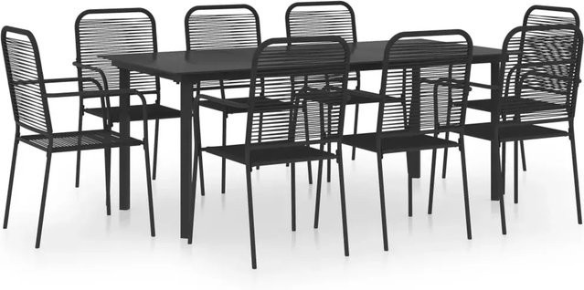 vidaXL 9-tlg Garten-Essgruppe in Schwarz aus Glas und pulverbeschichtetem Stahl im Retro-Design - Bild 1