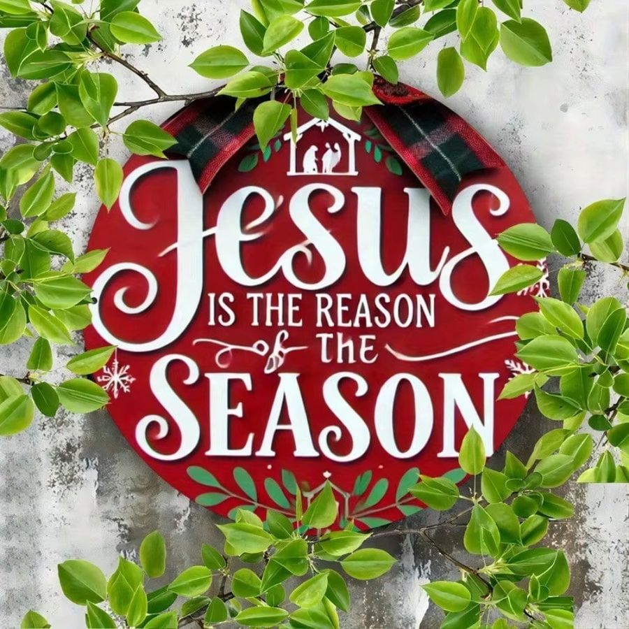 CIFBUY Rundes Metall-Weihnachtsschild Jesus ist der Grund mit Schneeflocken und Heilchen, Durchmesser: 20,3 cm - Bild 2