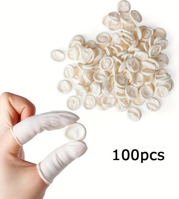 100 Stück Einweg-Fingerspitzen-Schutzhandschuhe aus Latex in Weiß, rutschfest und antistatisch - Bild 1