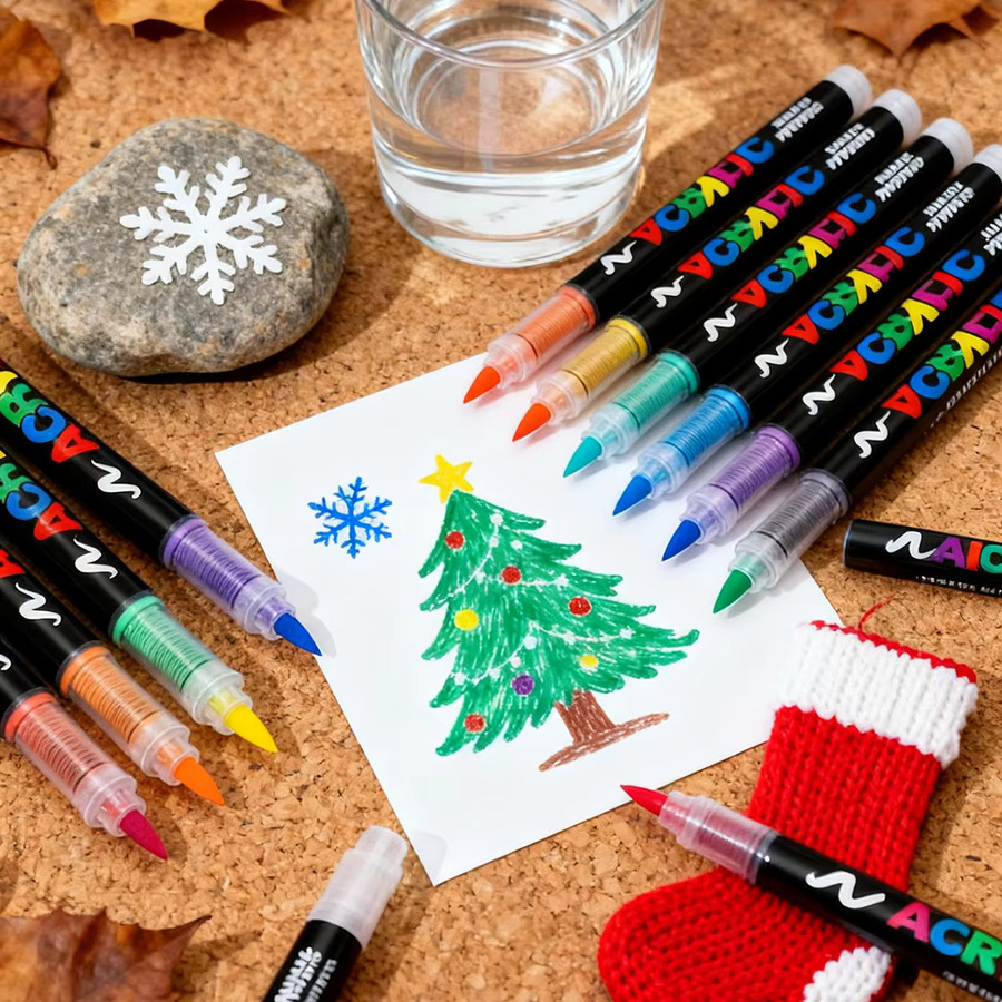 Acryl-Marker-Set mit Weihnachtsmotiv in Multicolour und Weiß, gerade Flüssig-Marker mit weicher Spitze für DIY-Kunstmalerei und Doodling - Bild 4
