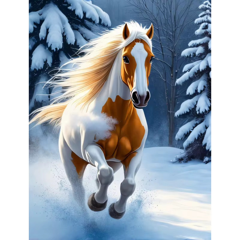 HUACAN Diamantmalerei Set Running Horse Winter Szene 5D DIY Kunst Mosaik mit runden Steinen in Multicolour, Breite: 30,0 cm, Höhe: 20,0 cm - Bild 5