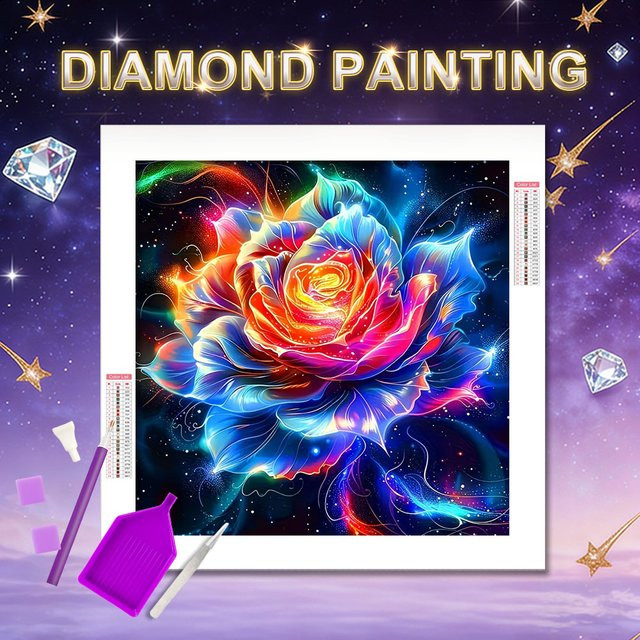 HUACAN Diamant-Mosaik Rosenblüte Wandkunst mit floralem Blumenmuster, rund, mehrfarbig - Bild 1