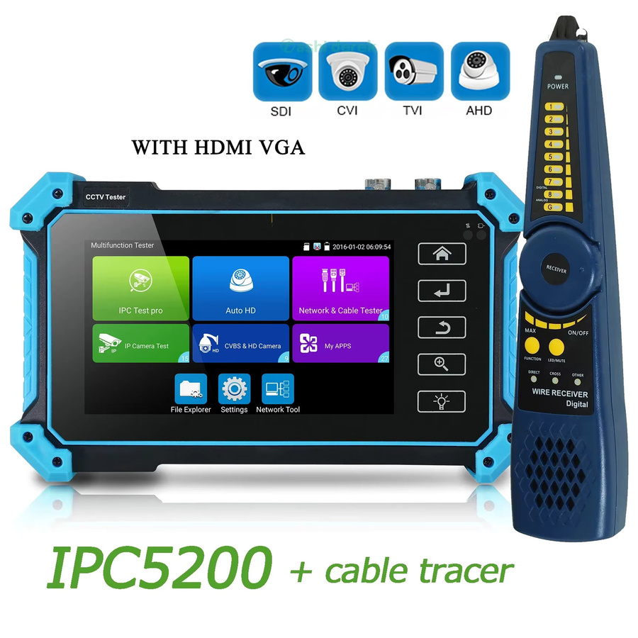 GILEETEEK CCTV Tester IPC-5200 Plus 6 in 1 Monitor für IP CVI TVI AHD SDI Analog mit 8MP Auflösung, VGA und 4K HDMI Eingang, Blau - Bild 3