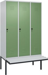 C+P Spind Classic PLUS Garderobenschrank mit Sitzbank, 3 Abteile, Lichtgrau, B/T/H: 212 x 120 x 81,5 cm - Bild 1