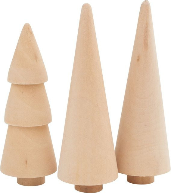 Rayher Weihnachts-Tannen aus Holz, 3er-Set, Beige - Bild 1