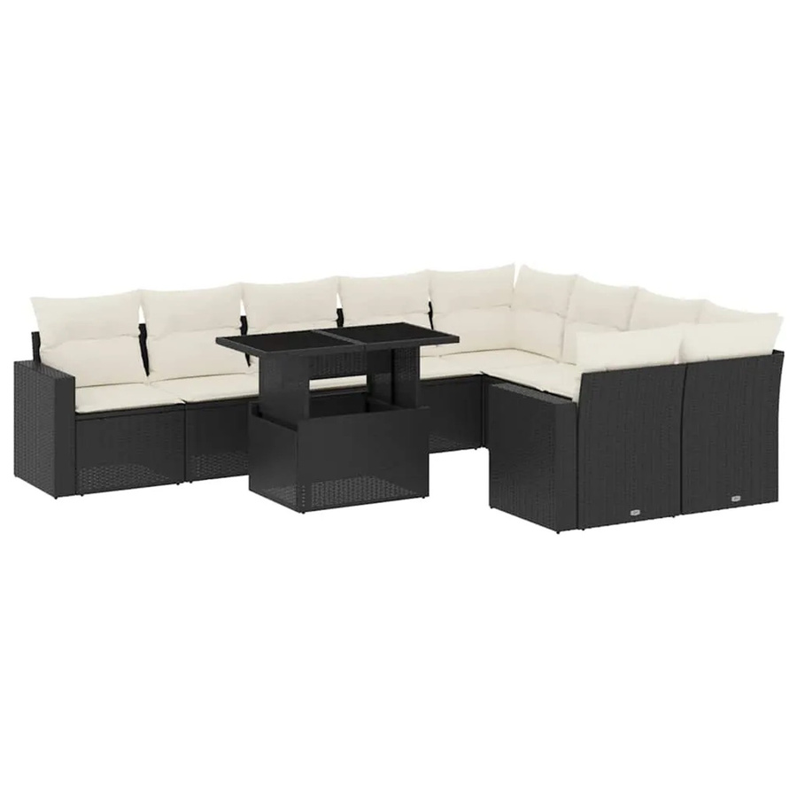 vidaXL 10-tlg. Garten-Sofagarnitur aus Poly-Rattan in Schwarz mit Kissen und L-Form - Bild 2