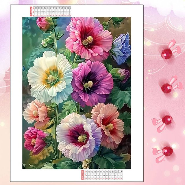 5D-Diamant-Malerei-Set YUTTEE Mohnblume mit Frau, buntes Diamant-Mosaik zur Dekoration, rund - Bild 1