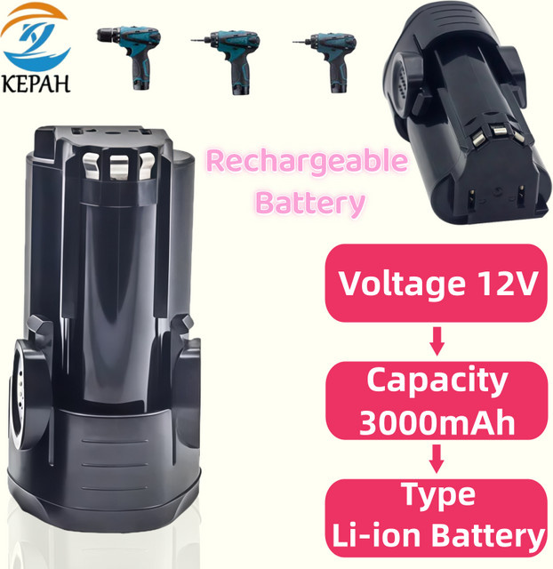 KEPAH Li-Ion Akku 12V 3000mAh in Schwarz für Elektrowerkzeuge und Akkuschrauber kompatibel mit BD BL1110 BL1310 BL1510 LB12 LBX12 EGBL108 - Bild 1