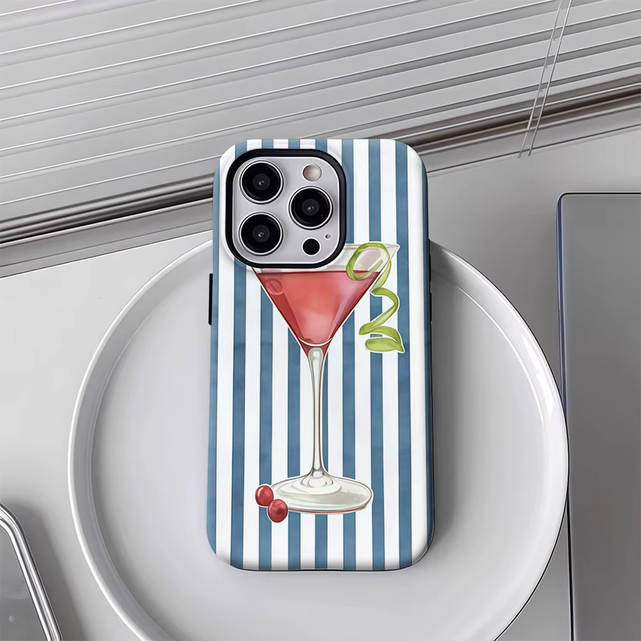 Handyhülle Cranberry Cocktail mit blauen Streifen für Apple iPhone 17 16 15 14 13 12 Pro Max Plus mit doppelschichtiger Rückseite - Bild 3