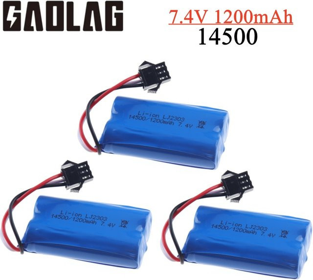 GAOLAG Li-Ion Akku Set 7,4 V 1200 mAh mit USB-C Ladegerät und SM-3P Stecker für RC Spielzeug Wasser Kugel Pistolen in Blau - Bild 1