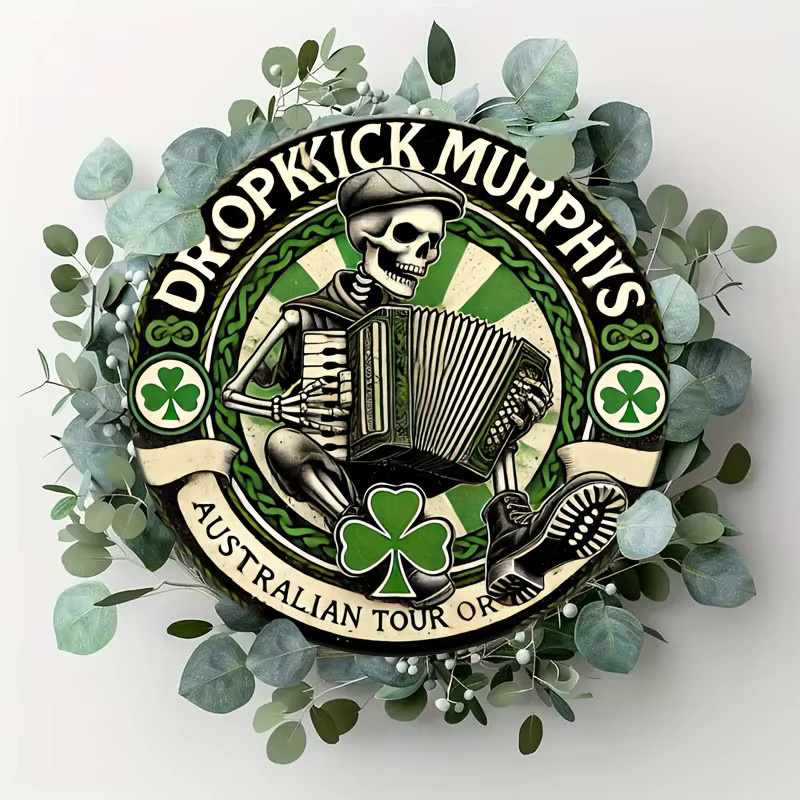 Vintage Dropkick Murphys Metallschild von Potdemiel mit Skelett und Kleeblatt, Wandkunst aus Aluminium, B/H: 20,32 x 20,32 cm, Mehrfarbig - Bild 3