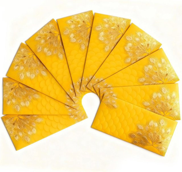 Shagun Geldumschläge in Gelb und Gold, 10 Stück Goldfolien-Geschenkumschläge für Geburtstag, Hochzeitstag und Thanksgiving, B: 19,05 cm, H: 7,5 cm, T: 3,5 cm - Bild 1