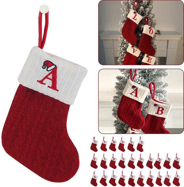 Strong-Toyers Weihnachtsstrumpf mit Initialen in Rot, hochwertig gestrickt und exquisit bestickt - Bild 1