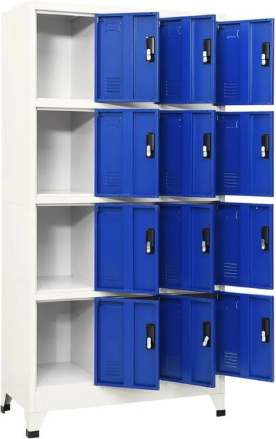vidaXL Schließfachschrank aus Metall in Grau und Blau mit Schloss und verstellbaren Regalböden, B/T/H: 90 x 45 x 180 cm - Bild 1
