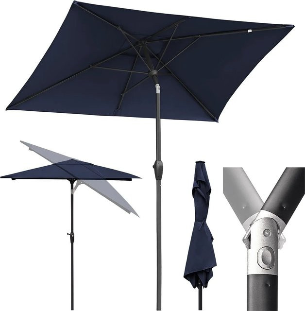 Sekey Aluminium Sonnenschirm Blau mit Kurbel, rechteckig, UPF50+, B/T: 210 x 140 cm - Bild 1