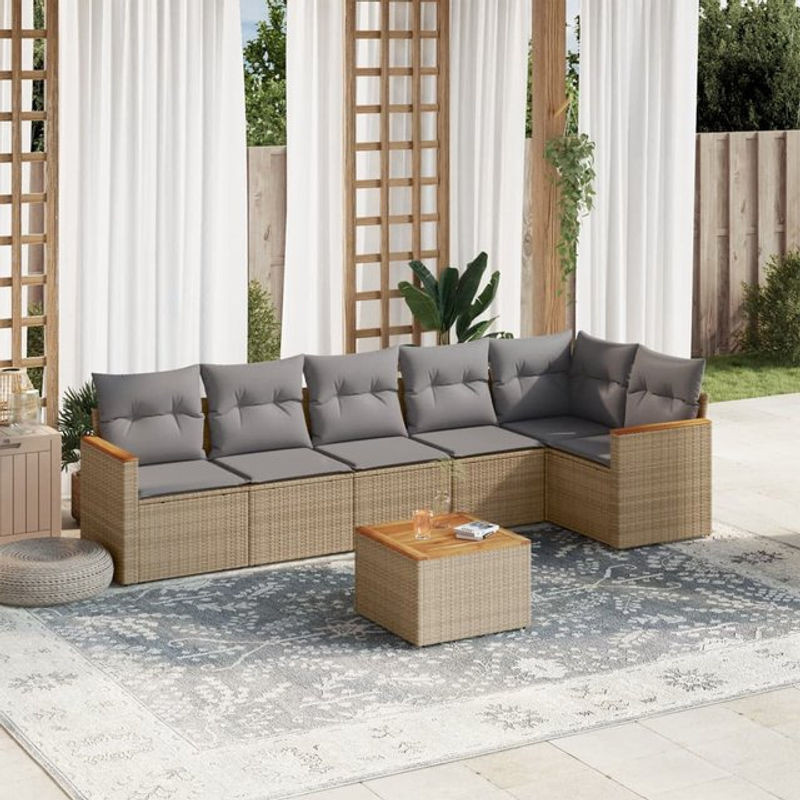 Vidaxl 7-teiliges Gartenmöbel-Set mit Kissen in Beige und Grau im modernen Design - Bild 1