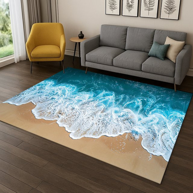 Faviora 3D Ocean Waves Strandteppich mit Meeresblick, rutschfeste Bodenmatte für Wohnzimmer, Schlafzimmer oder Kinderzimmer, Mehrfarbig, B/T: 60 x 40 cm - Bild 1