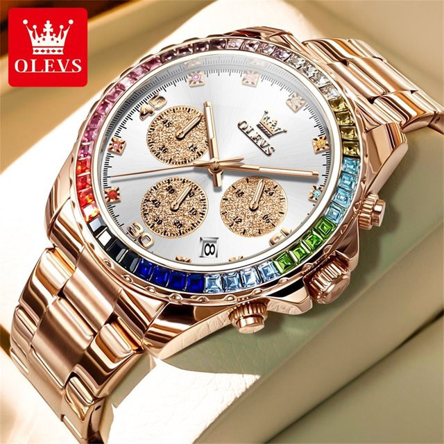 OLEVS Armbanduhr Chronograph, Quarz, Edelstahl, Edelstein, Herren - Bild 1
