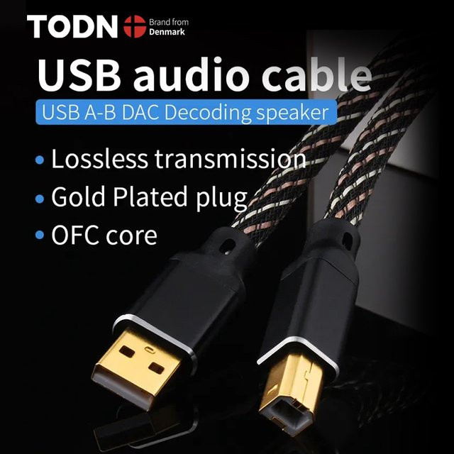 TODN HIFI USB A zu B Digital Audio Kabel aus hochreinem OFC in Schwarz für DAC, Decoder und Soundkarten - Bild 1