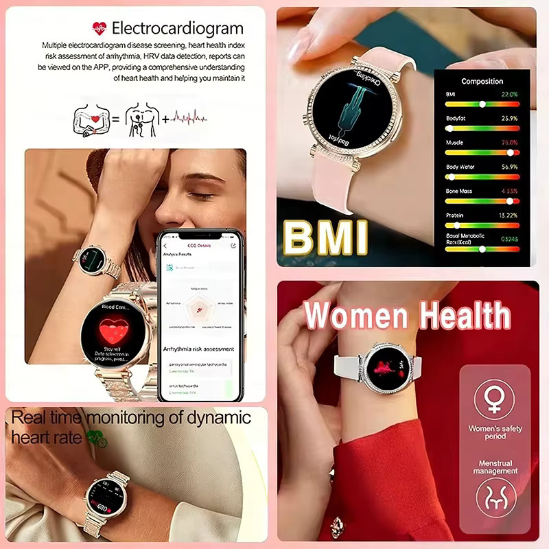 LIGE Gesundheits-Smartwatch für Frauen in Pink mit AMOLED HD-Bildschirm, IP68 wasserdicht, Blutdruckmessung und Bluetooth-Anruffunktion - Bild 3