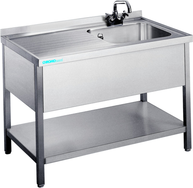 CHROMOnorm Spültisch mit 1 Becken rechts und Zwischenboden, grau, B: 120 cm, H: 90 cm, T: 60 cm - Bild 1