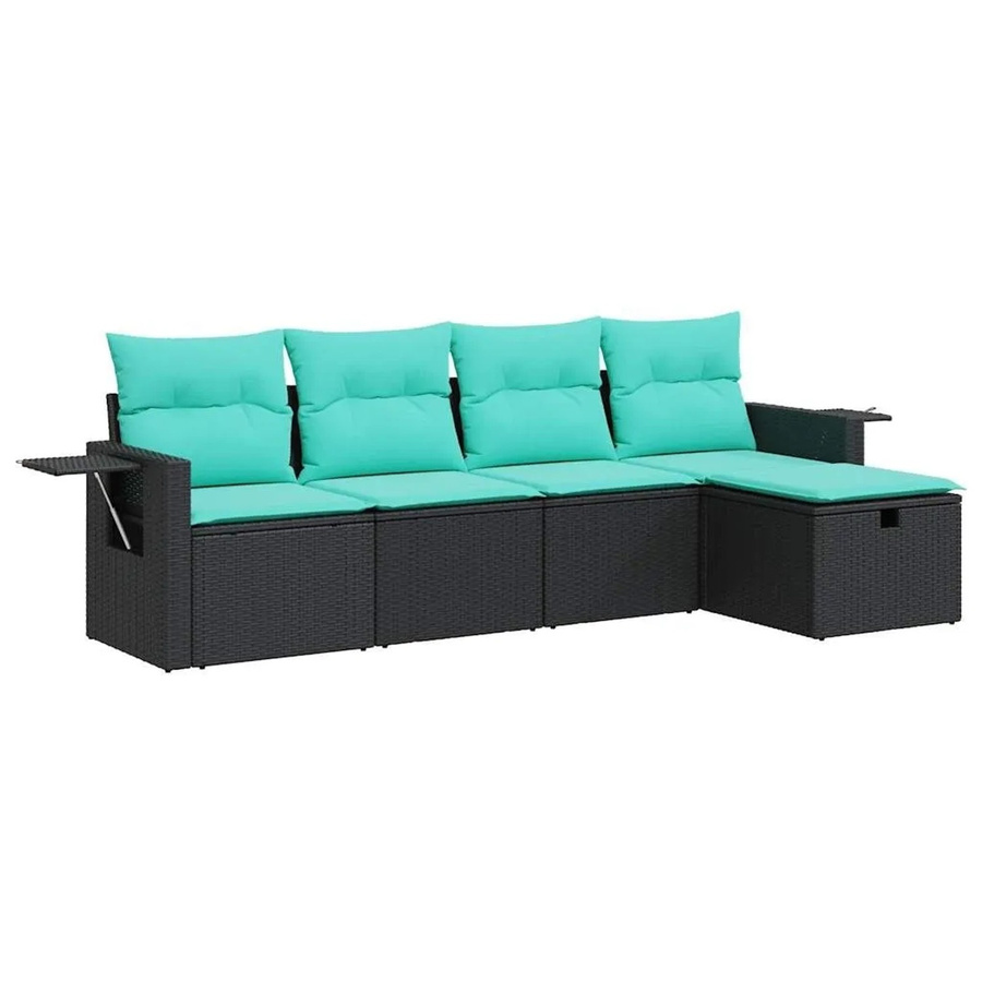 vidaXL 5-teilige Garten-Sofagarnitur aus Poly-Rattan in Schwarz mit Polsterkissen und Ottoman für Terrasse und Garten - Bild 2