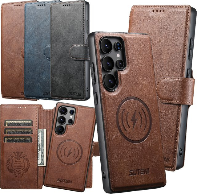 2 in 1 Flip Wallet Case für Samsung Galaxy S25 S24 S23 S22 Ultra mit magnetischem Kartenfach und Wireless Charging Unterstützung in Blau - Bild 1