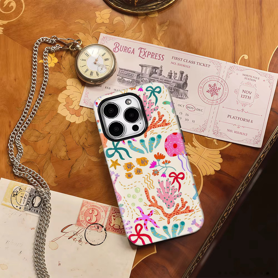 Potdemiel Handyhülle mit buntem Meeresleben-Druck für iPhone 11 bis iPhone 17 Pro Max Plus, doppelschichtige Rückseite, Multicolor - Bild 2