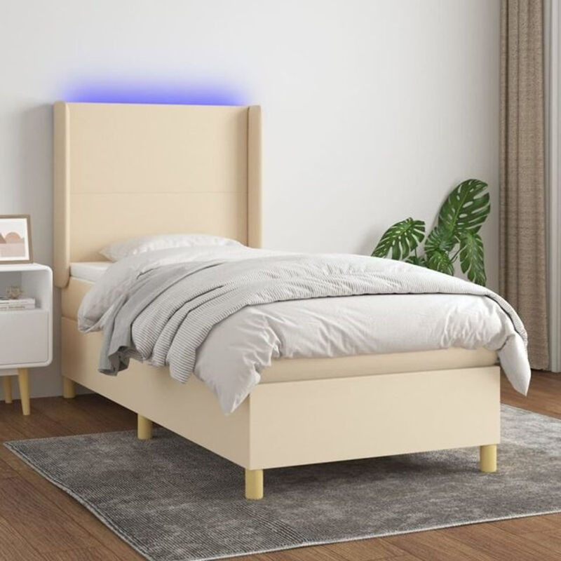 vidaxl Boxspringbett mit Matratze aus Stoff in Beige und Weiß, B/B/H: 90 x 190 cm - Bild 1