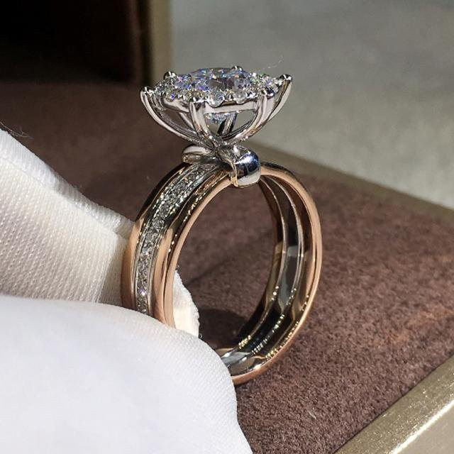 Ring, Messing, Zirkonia, Bicolor, Damen - Bild 1
