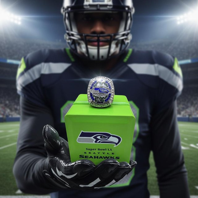 QINGLONG GOODS Meisterring Seattle Seahawks, Silber, Kristall, Zirkonia, Unisex - Bild 1
