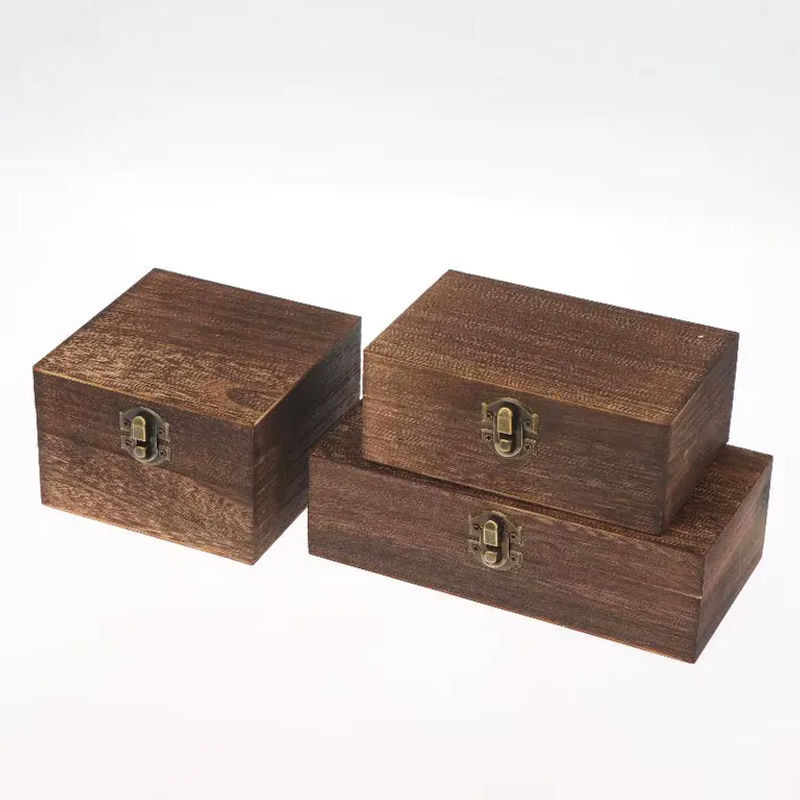 Velishy Vintage Holzkiste mit Deckel und Scharnier, quadratische Aufbewahrungsbox aus Holz für Schmuck und Bastelarbeiten - Bild 5