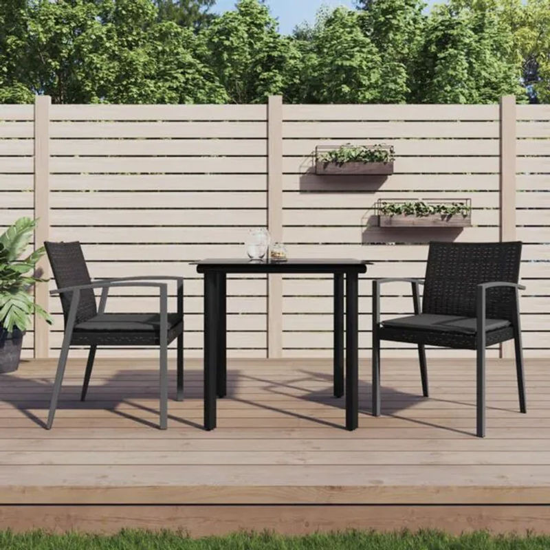 3-teilige moderne Garten-Essgruppe aus Poly-Rattan und Stahl mit Kissen in Grau und Schwarz von vidaxl - Bild 1