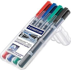 Staedtler Lumocolor duo 348 Permanentmarker Set mit Keilspitze, 4 Farben: Rot, Blau, Grün, Schwarz - Bild 2