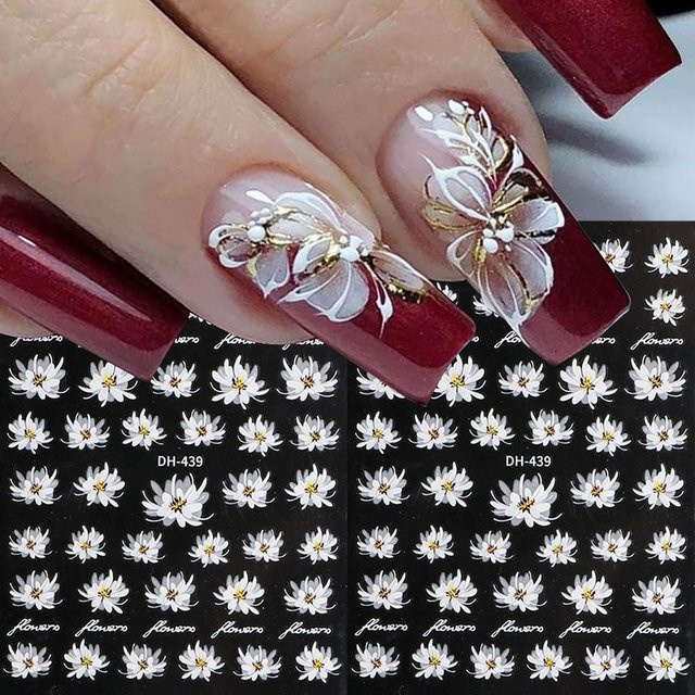 Weiße 3D Blumen Nagelaufkleber, Gänseblümchen, 2 Stück - Bild 1