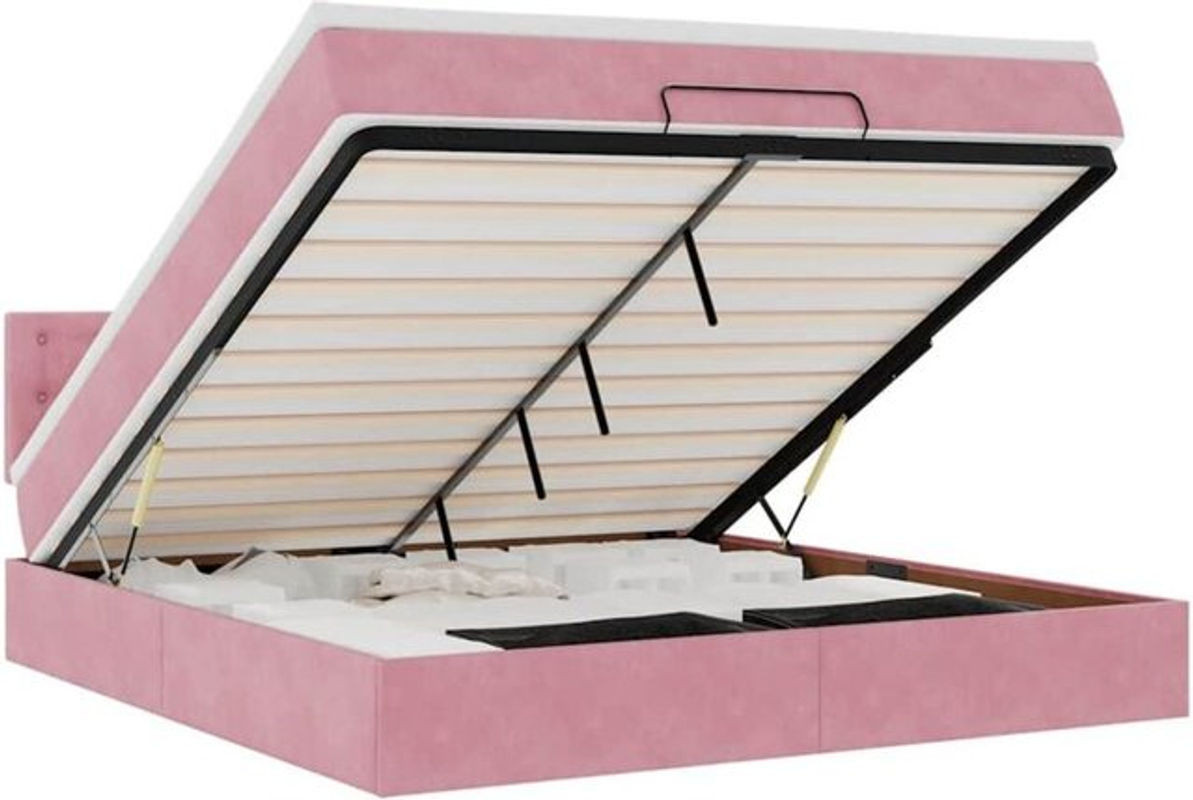 Vidaxl Ottoman Polsterbett mit Matratze und LED in Rosa aus Samt, B/T/H: 160 x 200 x 88 cm - Bild 1