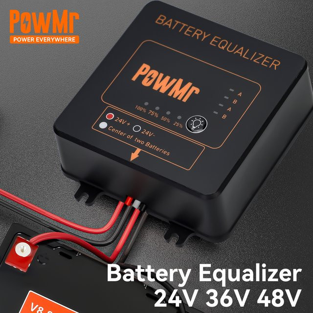 PowMr Batterie-Equalizer Spannungsausgleicher für Blei-Säure- und Lithium-Batterien in Schwarz, 24 V und 48 V für parallel verbundene Laderegler - Bild 1