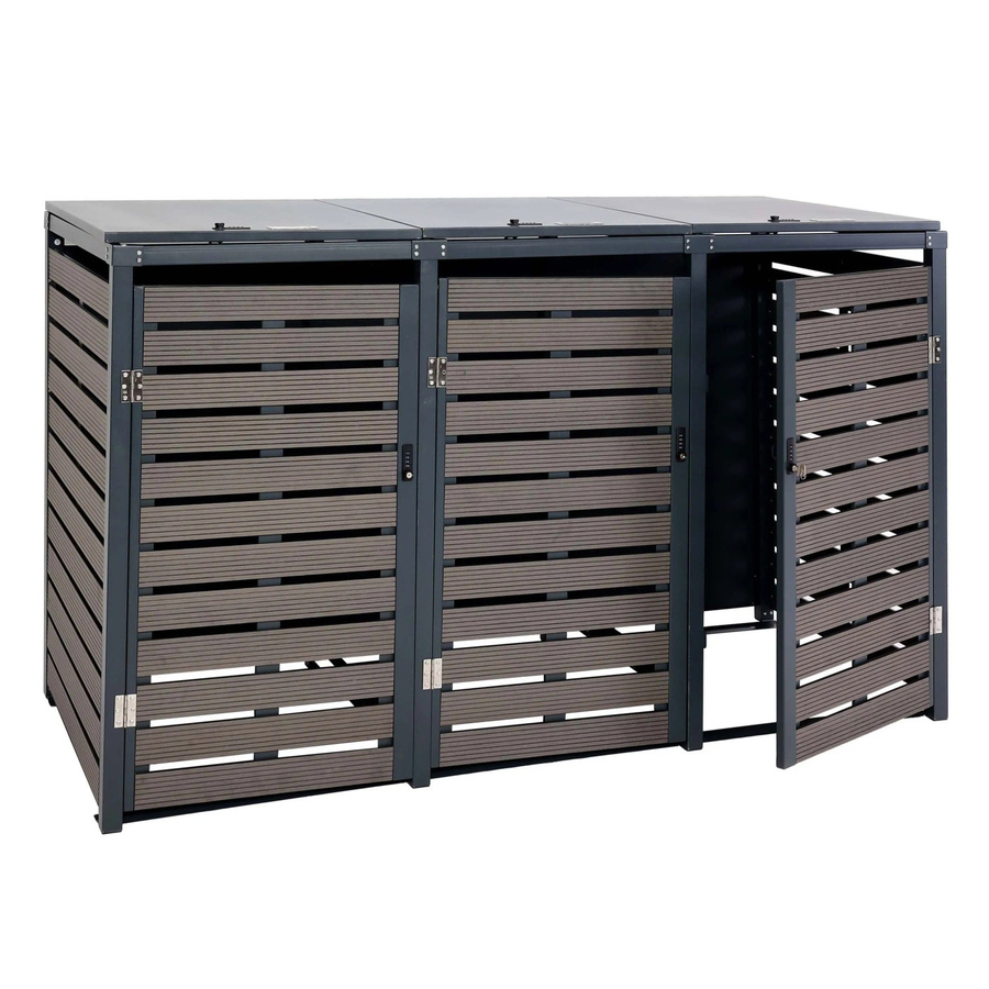 MCW 3er Mülltonnenverkleidung K14 Mülltonnenbox aus WPC und Metall in Anthrazit, B/T/H: 119 x 205 x 84 cm - Bild 3