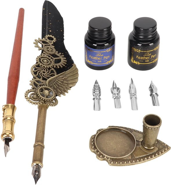 GoolRC Retro Punk Gear Schreibset mit Feder und Tinte in Schwarz und Multicolour aus Holz und Metall - Bild 1