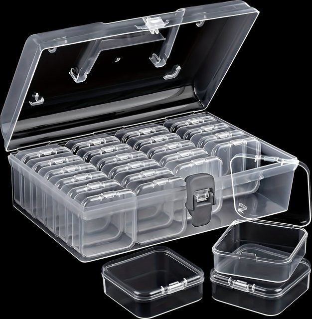Tragbare quadratische Aufbewahrungsbox aus transparentem Kunststoff mit 24 Fächern für die Sortierung und Lagerung von Perlen, B/T/H: 25,0 x 23,0 x 8,0 cm - Bild 1